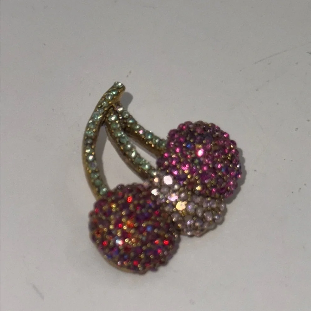 Elegant Cherry Brooch with Multicolor Crystals